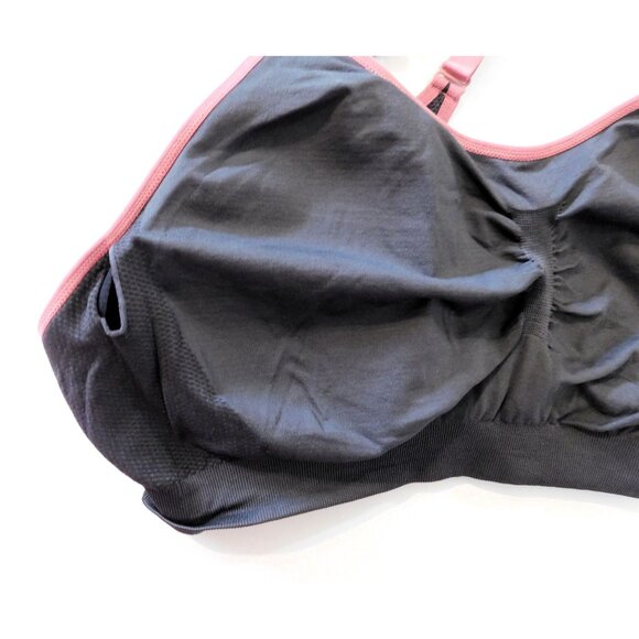 Reebok Sports Bra Racerback 2XL Gray Pink Trim Adjustable Straps Removable Pads - Picture 7 of 8